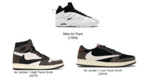 Nike shoe lines with a reverse swoosh logo on the side