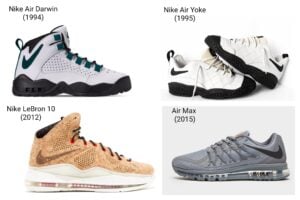 Range of Nike Shoes with a reverse logo near the heel