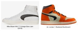Shoe lines featuring an upside-down Nike swoosh logo