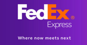 FedEx logo with tagline “Where now meets next”